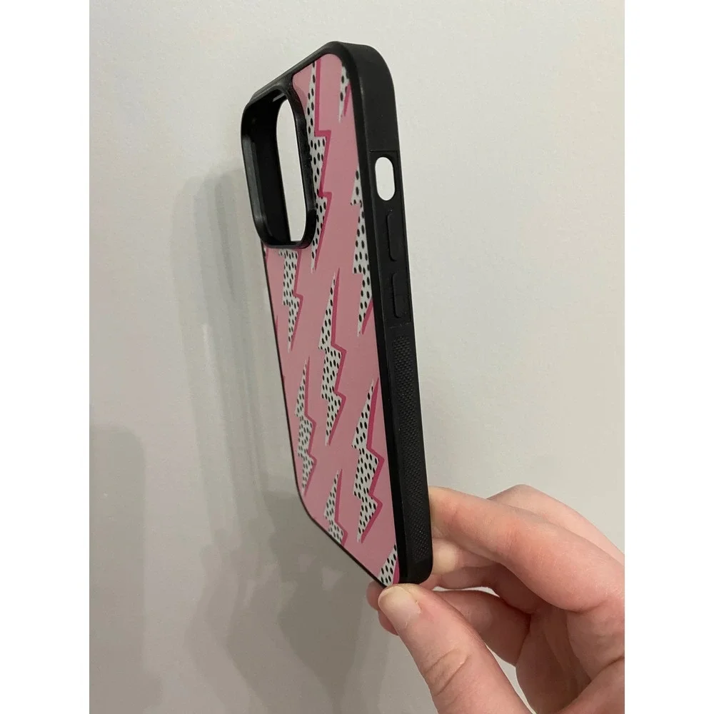 Lightning Bolt iPhone 14 Pro Case Unisex One Size‎ Pink Polka Dot Preppy Bumper